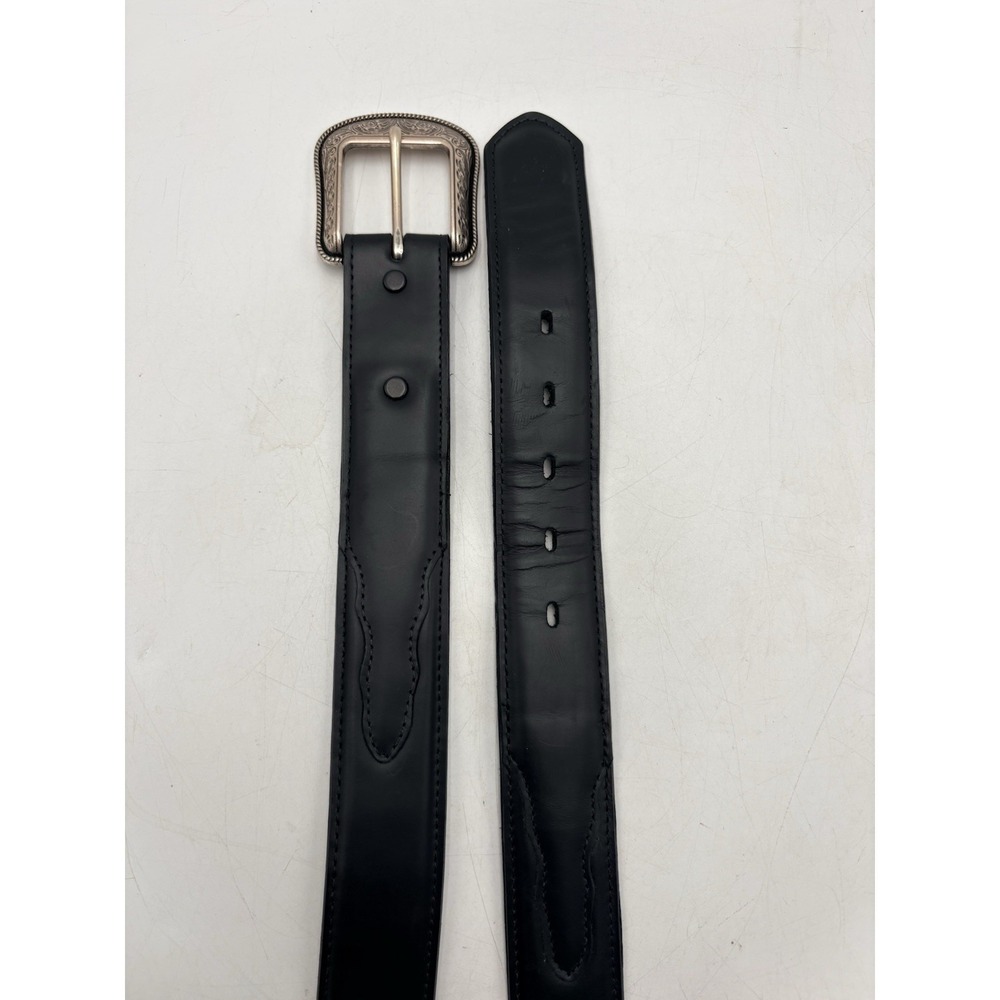 3D Belt Co Genuine Leather Western Belt Sz 42 Black Engraved Buckle USA